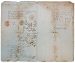 Dokument przyznania jezuitom placu pod zabudowę kościoła św. Krzyża,  podpisana przez władze miasta Cieszyna, 1714 r.